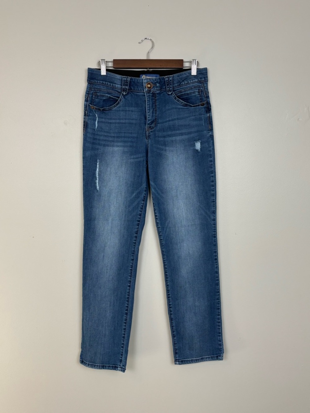 Democracy‎ Jeans Womens 10 Blue Ab Solution Mid Rise Straight Leg Distressed